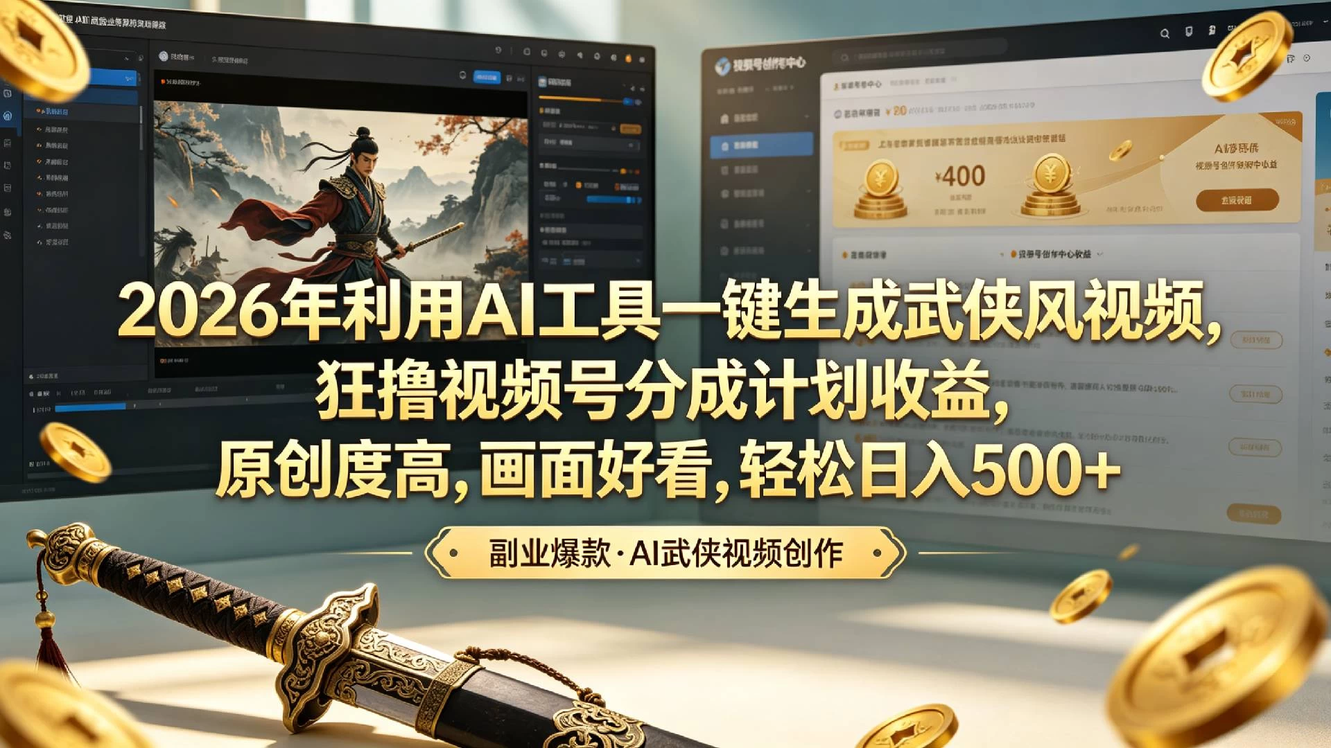 2026年利用AI工具一键生成武侠风视频，狂撸视频号分成计划收益，原创度高，画面好看，轻松日入500+ 第1张